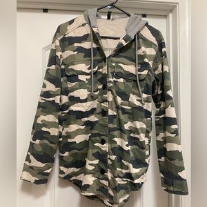 Camo button up Jacket with Hood